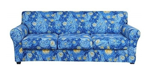 Funda Para Sofás De 3 Cojines De Diseño Floral Azul