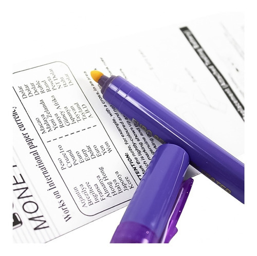 Lápis detector de notas falsas, luz UV, dólares e pesos, cor roxa