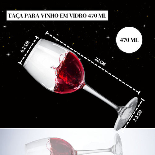 Taça para vinho em vidro de 470ml vidro transparente e lisa Vicrila Espanha V0851