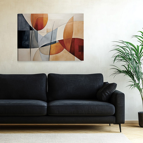 Quadro Abstrato Boho Floral Linhas Formas Tela Tecido 60x90
