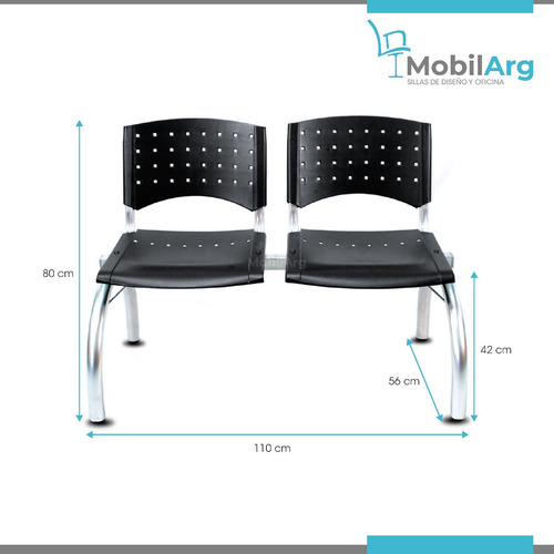 Imagen 3 de 9 de Silla Tandem X2 Butacas Para Salas De Espera Plastico Caño Gris Metalizado - Garantia 12 Meses Fabrica