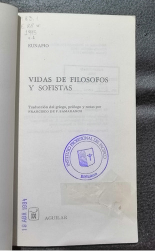 Vida De Filosofos Y Sofistas Eunapio