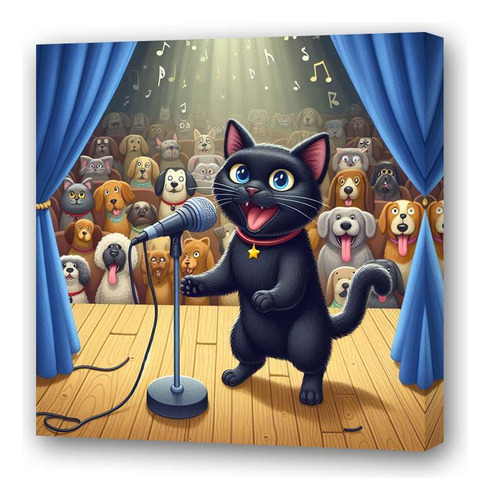 Cuadro 60x60cm Gato Cantando Simpatico Audiencia Perros