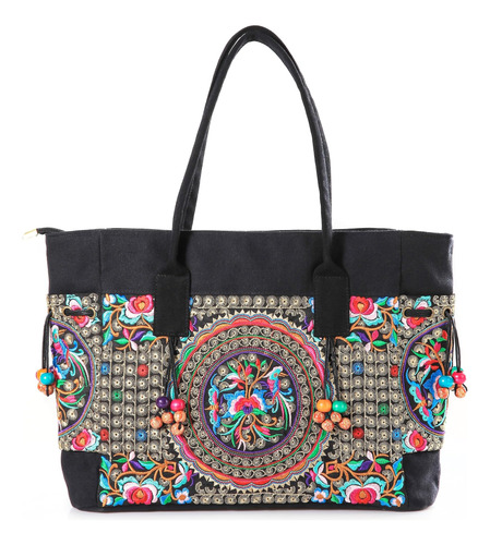 Bolso De Mano Con Asa Superior De Lona Bordada, Bolso De Hom