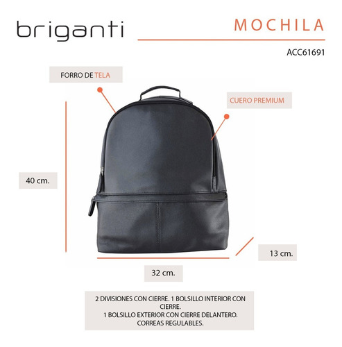 Mochila Unisex Cuero Bandolera Briganti Moda Casual Acc61691