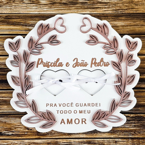 Porta Alianças Personalizado Mdf Branco Casamento 2 Corações