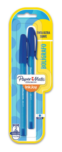 Boligrafo Inkjoy Punta Fina Paper Mate Azul Blister X2