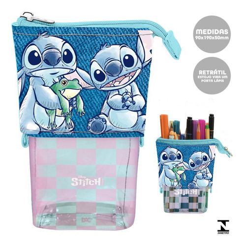 Estojo Retrátil 2 Em 1 Stitch Disney Dac Cor Azul-claro