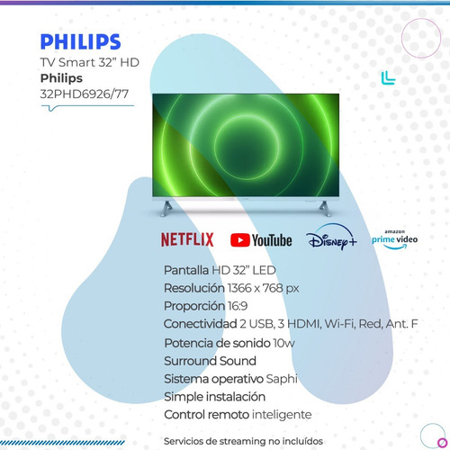 Imagen 2 de 10 de Smart Tv Philips 32 Pulgadas Hd Blanco 32phd6926/77