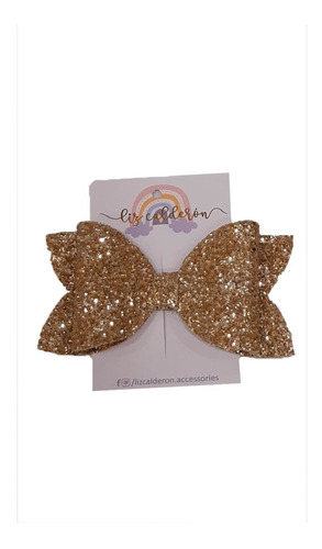 Broche Con Moño Para Cabello Glitter Dorado