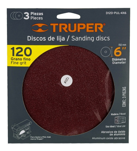 Discos De Lija 6 Pulgadas  Grano 120 P/ Pul 4x6 / Tpn-861-2