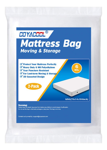 Mattress Bags Coyacool King 78x104x14 Inch 2 Pack 6 Mil