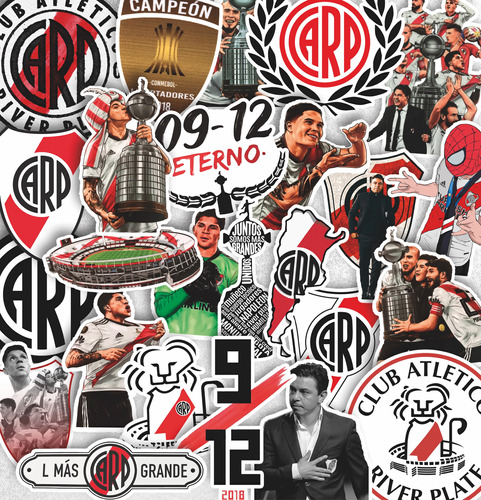 Pack 25 Stickers River Plate Futbol Calcos Termos Compu Mate