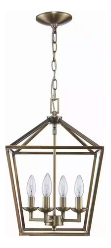 Lampara De Techo Colgante Rustico De Laton 4 Luces 12'' Estructura Dorado