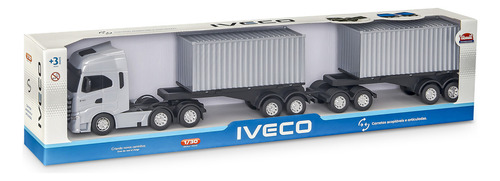 Caminhão Miniatura Iveco S-way Rodotrem Container Replica Cor Cinza