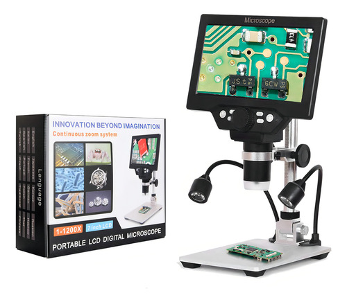Microscópio Lcd 7 Hd 1080p 1200x Com Leds E Bateria Com Cor Preto