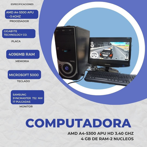 Computadora Amd A4-5300 Apu Hd 3.40ghz 4 Gb De Ram-2 Nucleos