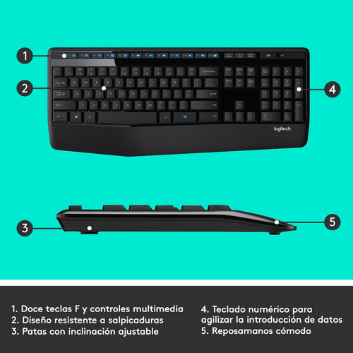 Imagen 12 de 12 de Kit de teclado y mouse inalámbrico Logitech MK345 Español Latinoamérica de color negro