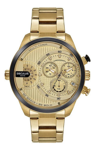 Relógio Seculus Masculino Cronógrafo Dourado 77183gpsvda2