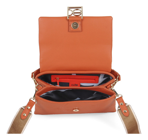 Bolsa Satchel Cloe Para Mujer Tapeta Con Broche Imán Color Naranja