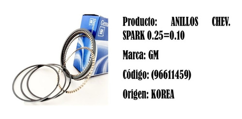 Anillos Chevrolet Spark 0.25=0.10 (96611459) Gm Genuine