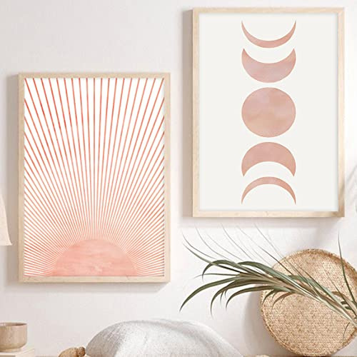 Arte De Pared De Sol Y Luna Boho Pósteres De Arte De A...