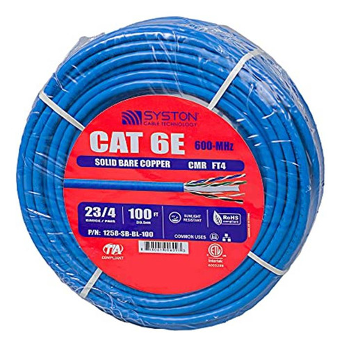 Cable Ethernet Cat6(e) 23awg 4 Pr Sólido De Cobre Desnudo A