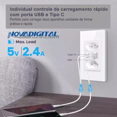 Tomada Inteligente Wifi Usb Dupla 3 Pinos Smart Novadigital Alexa Tuya  Smart Life 110V 220V Branca