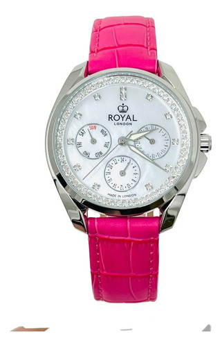 Royal London - Reloj Análogo 21432-04 Para Mujer Correa Rosa Bisel Plateado