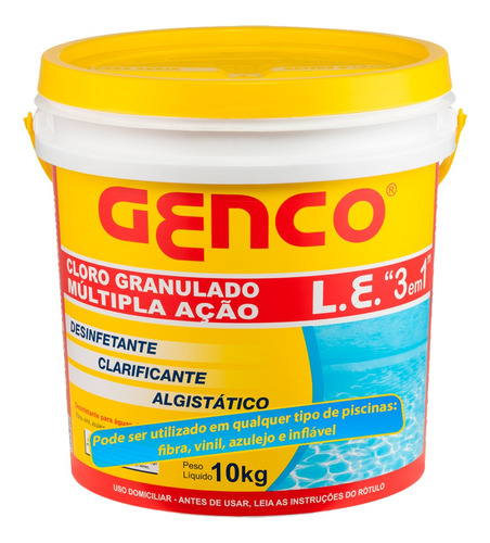 Genco 3 Em 1 Múltipla Ação Balde 10kg Cloro Para Piscina