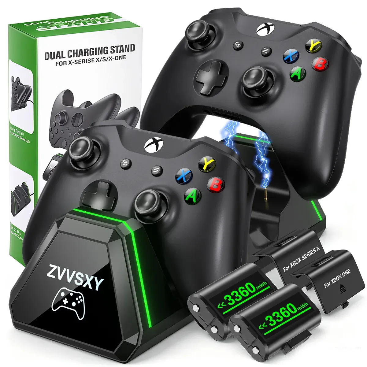 Cargador para Controles de Xbox One y Series con 2 Baterías de 3360 mWh y Estación de Carga Dual Tipo C