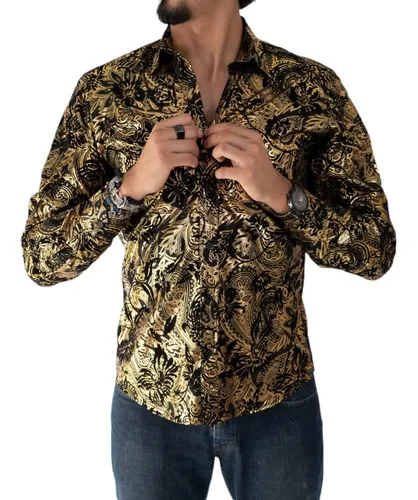 Camisa negra con dorado hombre cheap