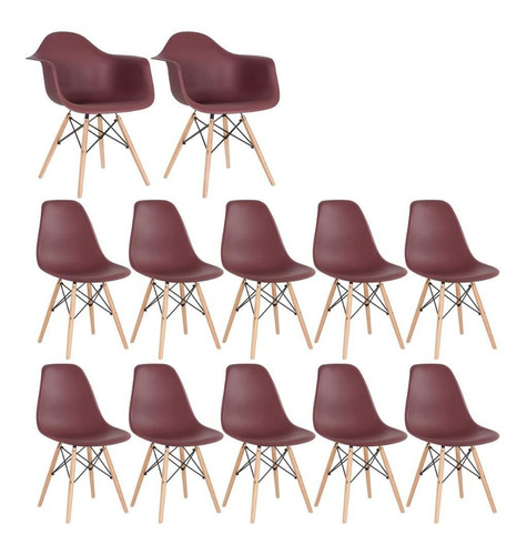 Kit Cadeiras Eames Wood 2 Daw E 10 Dsw Eiffel Coloridas Cor da estrutura da cadeira Marrom