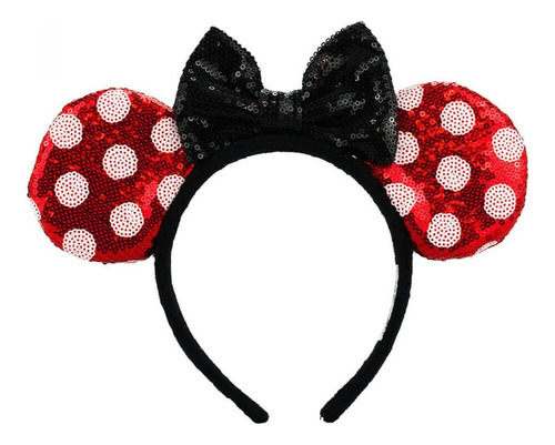 Tiara Laço Preto Orelhas Vermelho Branco Lantejoulas Minnie