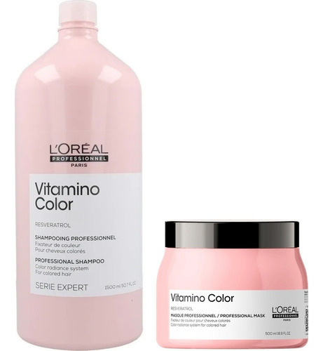Shampoo 1500ml + Mascarilla 500ml Loreal Vitamino Color