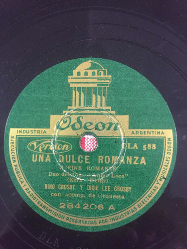 Disco De Pasta Odeon 284206 Bing Crosby Dixie Lee 78 Rpm