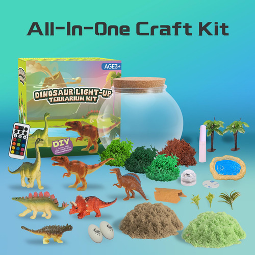 Kit De Terrario Iluminado Dinosaurio Con Luz Led Para Niños
