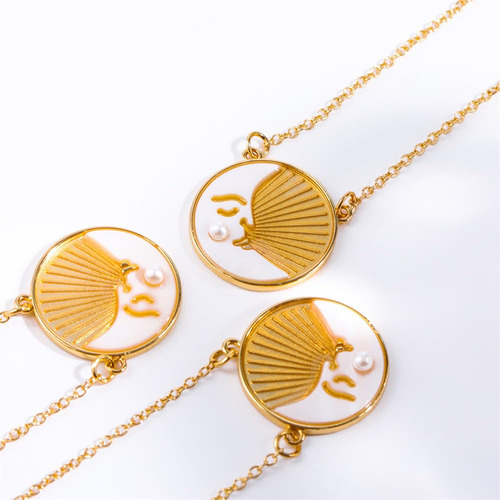 Collar De Moda Casual Con Dije Sol Luna Acero Inoxidable