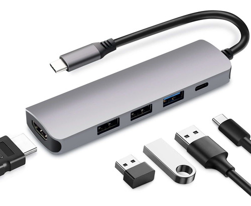 Usb C Hub 5 In 1 Usb C Adapter To Usb And Hdmi, Aluminum All