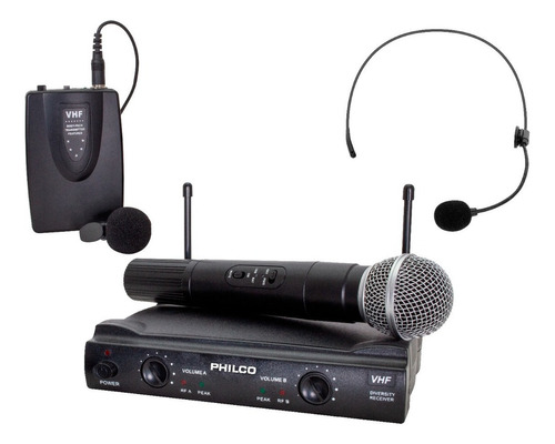 Micrófono Philco Inalámbrico Vhf 3 En 1 Color Negro