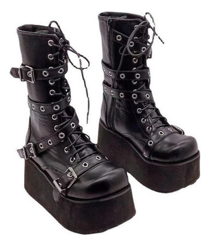 Botas Altas De Plataforma Con Hebilla De Cinturón Punk Mujer