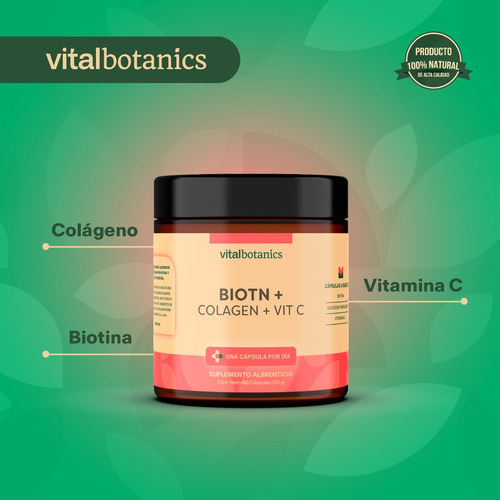 Biotina Pura + Colageno Hidrolizado Con 60 Capsulas Sabor Sin sabor