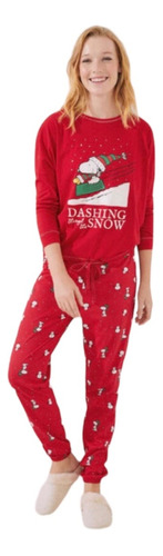 Pijama 100% Algodón Snoopy Peanuts Navidad Rojo