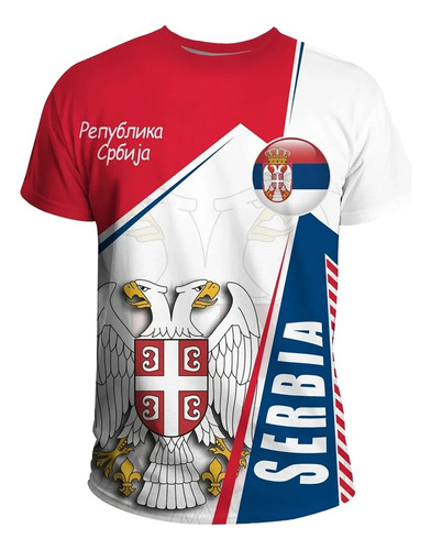 Camiseta De Manga Corta Impresa En 3d De La Bandera Serbia