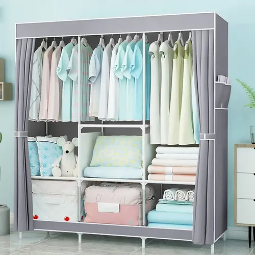 Armario Ropero Plegable De 5 Niveles - 155 Cm Alto, Acero Y Tela No Tejida, Organizador Para Dormitorio Pequeño