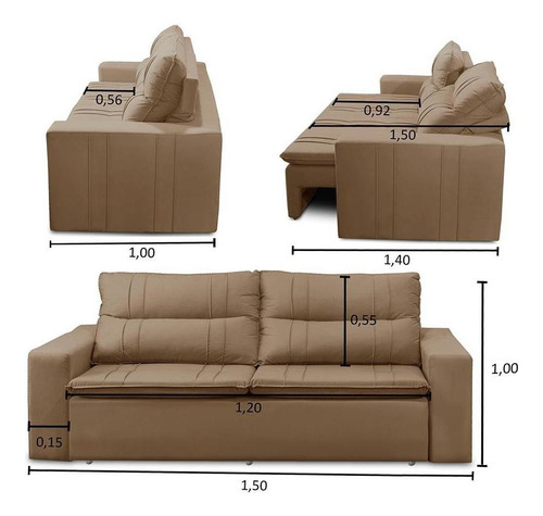 Sofá Retrátil Reclinável C Molas 1,50m Ester Suede Cappucino