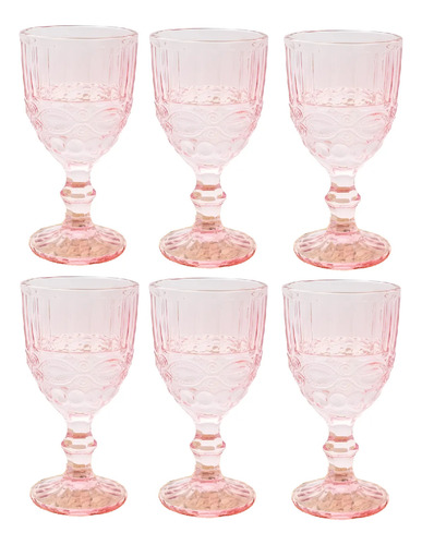 Set X 6 Copas De Vidrio Labrada Rosa Etxe (hy-10) Rosa