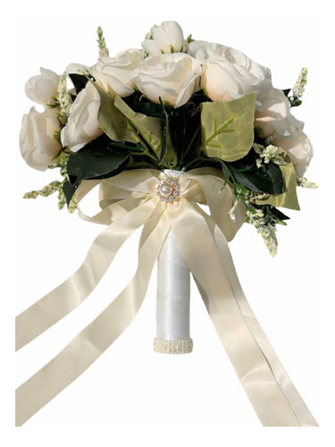 Ramo De Novia Flores Artificiales Rosas Hermosas Para Boda Blanco
