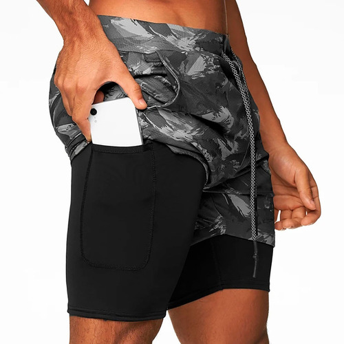 Short Masculino 2x1 Bolso Oculto Celular Bermuda Compressão