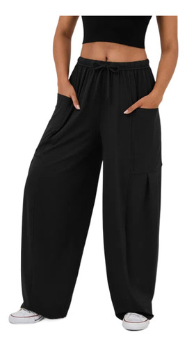 Pantalones Holgados Para Mujer, Cintura Con Cordón, Pernera